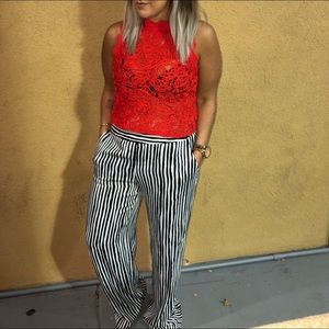 ZARA Black and White Striped Satin Wide Leg Pants